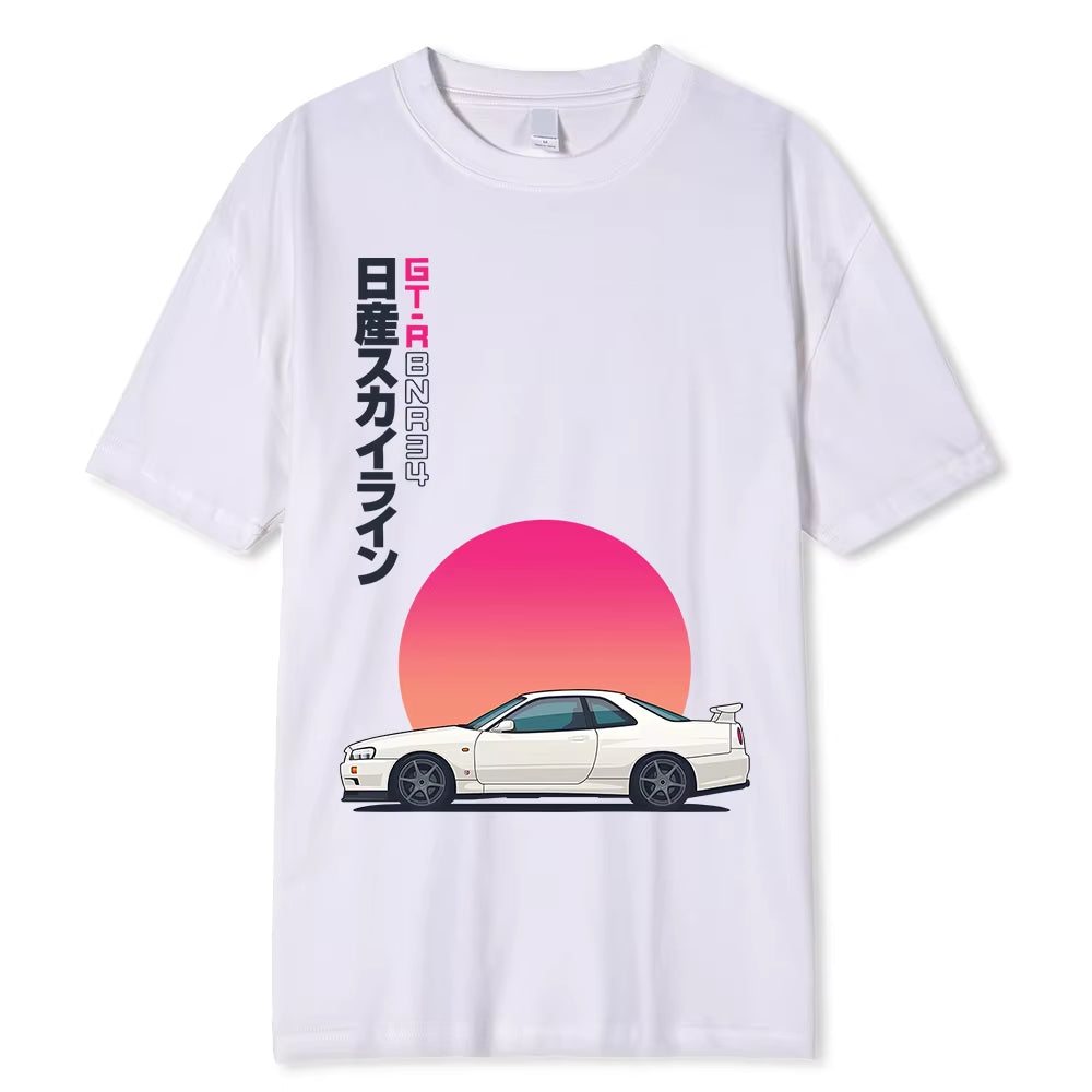 Initial T Shirt 100% Cotton T-Shirt Men Summer Short Sleeve Tops Japan Casual Printing Clothes Racing Car Tshirt Male Tees-Shirt