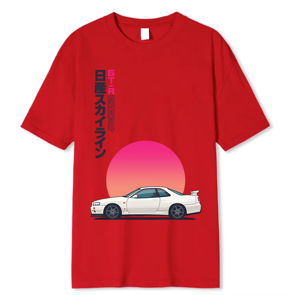 Initial T Shirt 100% Cotton T-Shirt Men Summer Short Sleeve Tops Japan Casual Printing Clothes Racing Car Tshirt Male Tees-Shirt