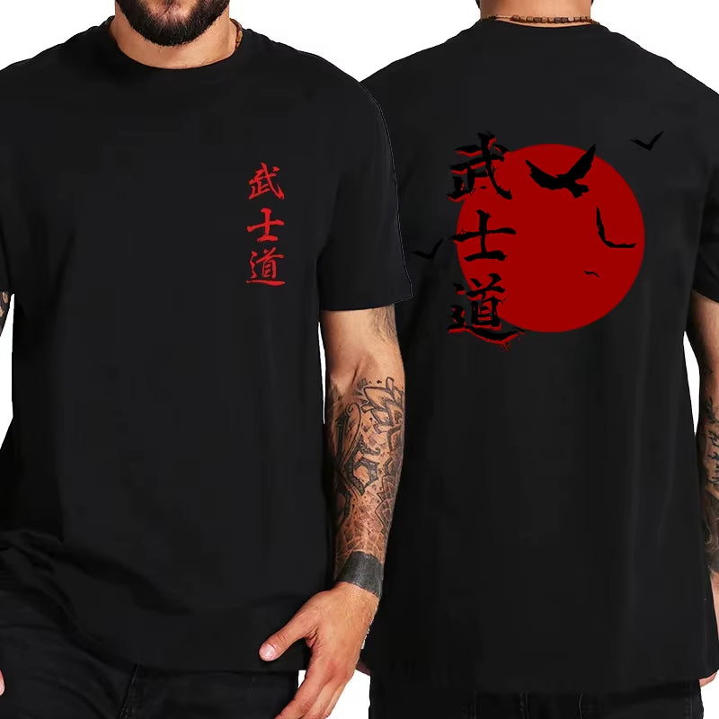 Japan Samurai Spirit T Shirts Men Japanese Style Back Print Oversized 100% Cotton Tops T-Shirt Bushido Male Gifts Tee Clothing