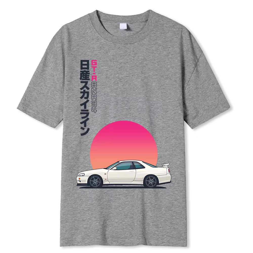 Initial T Shirt 100% Cotton T-Shirt Men Summer Short Sleeve Tops Japan Casual Printing Clothes Racing Car Tshirt Male Tees-Shirt