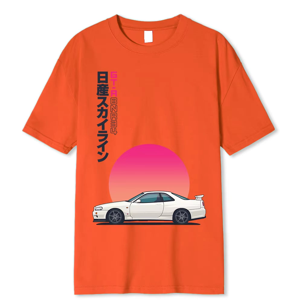 Initial T Shirt 100% Cotton T-Shirt Men Summer Short Sleeve Tops Japan Casual Printing Clothes Racing Car Tshirt Male Tees-Shirt