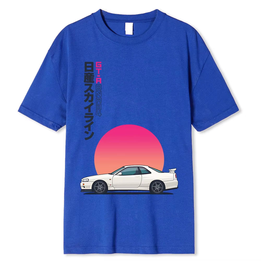 Initial T Shirt 100% Cotton T-Shirt Men Summer Short Sleeve Tops Japan Casual Printing Clothes Racing Car Tshirt Male Tees-Shirt