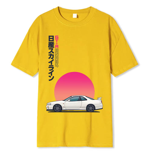 Initial T Shirt 100% Cotton T-Shirt Men Summer Short Sleeve Tops Japan Casual Printing Clothes Racing Car Tshirt Male Tees-Shirt